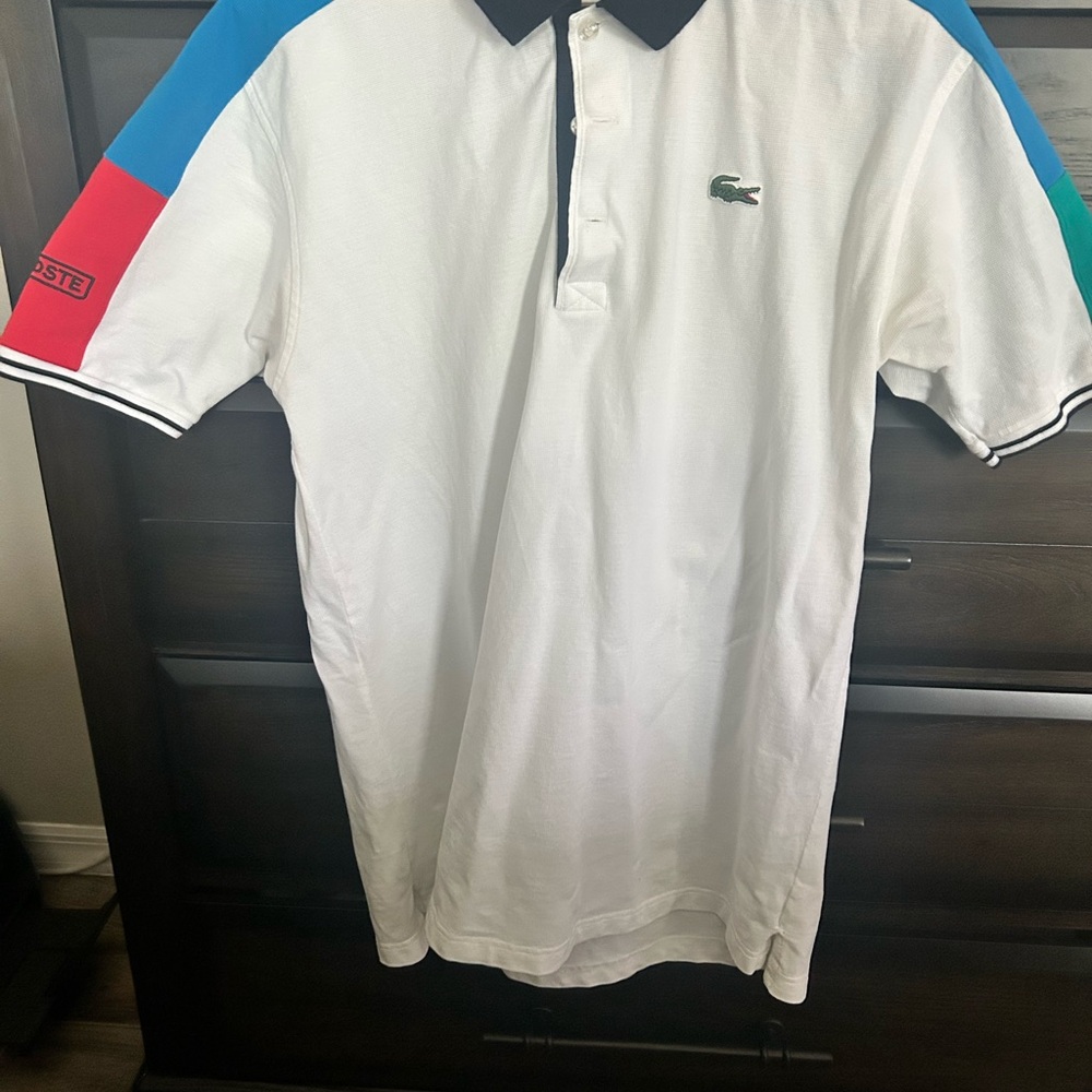 Lacoste White and Blue Polo Shirt with Classic Design